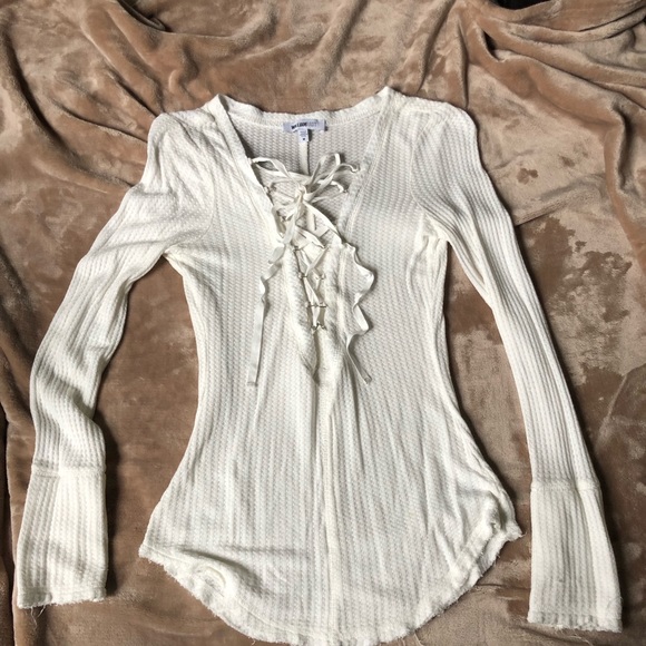 William Rast Tops - Long sleeve white lace up shirt